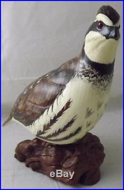 Rare Big Sky Carvers- Hand Carved Wooden 8 Bobwhite Beautiful Signed Burl Base