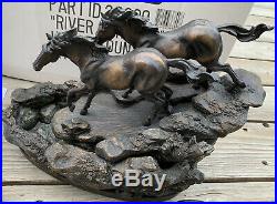 Rare! Big Sky Carvers'RIVER RUNNERS' Wild Horses Water Fountain Sculpture