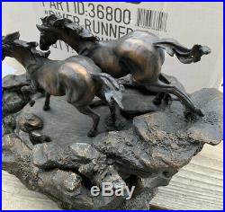 Rare! Big Sky Carvers'RIVER RUNNERS' Wild Horses Water Fountain Sculpture