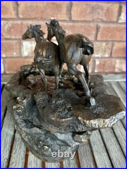 Rare Big Sky Carvers River Runners Wild Horses Fountain Marc Pierce Sculpture