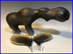 Rare Big Sky Carvers Wooden Moose Sculpture Carved Montana Jeff Fleming Art