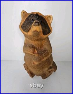 Rare Jeff Fleming Emily the Raccoon Wood Carving by Big Sky Carvers Branded