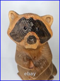 Rare Jeff Fleming Emily the Raccoon Wood Carving by Big Sky Carvers Branded