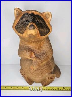 Rare Jeff Fleming Emily the Raccoon Wood Carving by Big Sky Carvers Branded