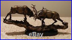Royal Battle Head-Butting Elk Marc Pierce Big Sky Carvers Sculpture NIB Antlers