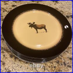 Set 6 Brushwerks Stoneware Big Sky Carvers Ceramic Dinner Plates Moose