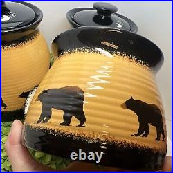 Set of 4 BRUSHWERKS BEAR BIG SKY CARVERS Cookie Jar Canisters Stoneware