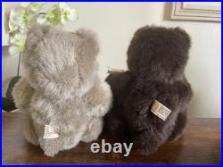 Signed 2 Rare Big Sky Carvers Bearfoots Plush Teddy Bears Wooden Face & Paws