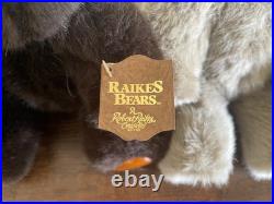 Signed 2 Rare Big Sky Carvers Bearfoots Plush Teddy Bears Wooden Face & Paws