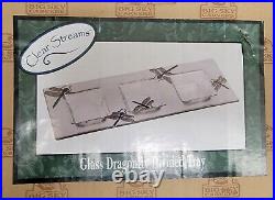 TRIFIC'S SALE Glass Dragonfly Divided Tray Big Sky Carvers Retired 2004 MINT