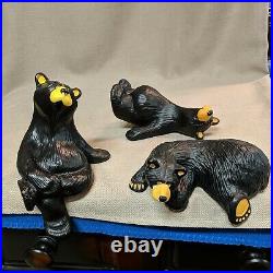 Three Bearfoots Black Bear Figurines from Big Sky Carvers by Jeff Fleming