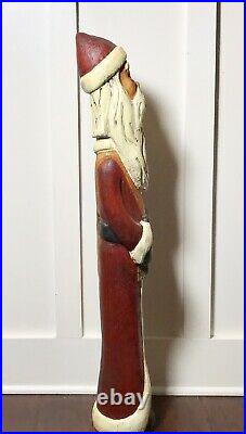 VERY RARE Big Sky Carvers HUGE Hand Carved Wood Santa Holding Fish 33.5 T