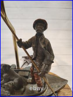 VTG, Ducks Unlimited, Big Sky Carvers, Table Lamp With Shade, Man & Dog, Fishing