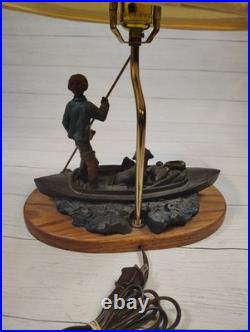 VTG, Ducks Unlimited, Big Sky Carvers, Table Lamp With Shade, Man & Dog, Fishing