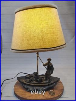 VTG, Ducks Unlimited, Big Sky Carvers, Table Lamp With Shade, Man & Dog, Fishing