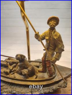 VTG, Ducks Unlimited, Big Sky Carvers, Table Lamp With Shade, Man & Dog, Fishing