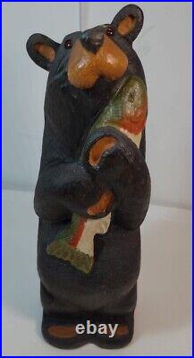 Vintage 12 BSC Big Sky Carvers Jeff Fleming Solid Carved Wood Bear with Salmon