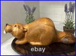 Vintage 1990's Large Big Sky Carvers Carved Beaver Sculpture Light Wood 15 x 5