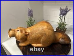 Vintage 1990's Large Big Sky Carvers Carved Beaver Sculpture Light Wood 15 x 5