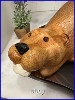 Vintage 1990's Large Big Sky Carvers Carved Beaver Sculpture Light Wood 15 x 5