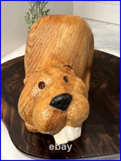 Vintage 1990's Large Big Sky Carvers Carved Beaver Sculpture Light Wood 15 x 5