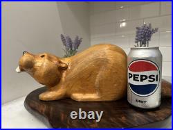 Vintage 1990's Large Big Sky Carvers Carved Beaver Sculpture Light Wood 15 x 5