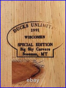 Vintage 1991 Ducks Unlimited Wood Carved Duck Bluebill Big Sky Carvers 26/400