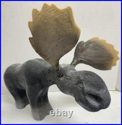 Vintage 1996 Big Sky Carvers Montana 17 Wood Bull Moose Rustic Cabin Ski Decor