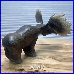 Vintage 1996 Big Sky Carvers Wood Moose Figure Jeff Fleming Hand Carved Montana
