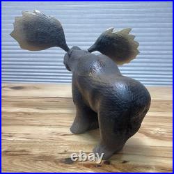 Vintage 1996 Big Sky Carvers Wood Moose Figure Jeff Fleming Hand Carved Montana