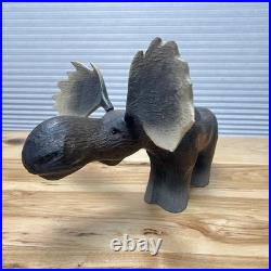 Vintage 1996 Big Sky Carvers Wood Moose Figure Jeff Fleming Hand Carved Montana