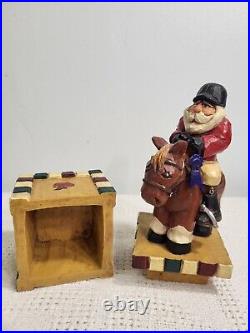 Vintage 1998 Big Sky Carver Santa Claus Equestrian Horse Trinket Box Blue Ribbon