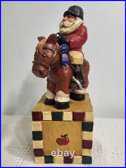 Vintage 1998 Big Sky Carver Santa Claus Equestrian Horse Trinket Box Blue Ribbon