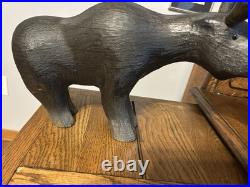 Vintage Adorable Big Sky Carvers Large Heavy Wooden Moose Statue & Free Shipping