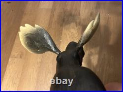 Vintage Adorable Big Sky Carvers Large Heavy Wooden Moose Statue & Free Shipping