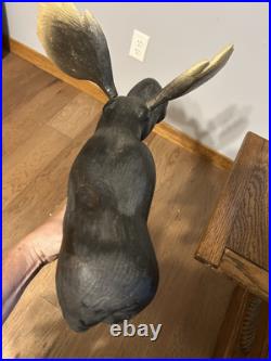 Vintage Adorable Big Sky Carvers Large Heavy Wooden Moose Statue & Free Shipping