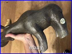 Vintage Adorable Big Sky Carvers Large Heavy Wooden Moose Statue & Free Shipping