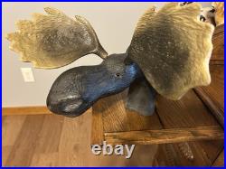 Vintage Adorable Big Sky Carvers Large Heavy Wooden Moose Statue & Free Shipping