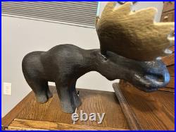Vintage Adorable Big Sky Carvers Large Heavy Wooden Moose Statue & Free Shipping