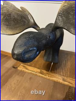 Vintage Adorable Big Sky Carvers Large Heavy Wooden Moose Statue & Free Shipping