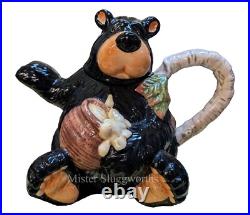 Vintage Barefoots Black Bear Yogi Bruin Ceramic Porcelain Honey Teapot Tea Pot