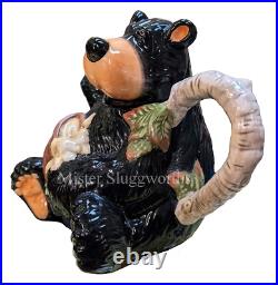 Vintage Barefoots Black Bear Yogi Bruin Ceramic Porcelain Honey Teapot Tea Pot