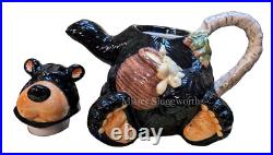 Vintage Barefoots Black Bear Yogi Bruin Ceramic Porcelain Honey Teapot Tea Pot