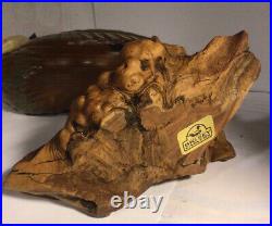 Vintage Big Sky Carvers 13 Polychrome Heron decoy on log