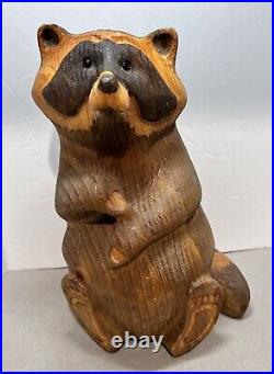 Vintage Big Sky Carvers BSC Jeff Fleming Wood Carved Raccoon Sculpture Montana