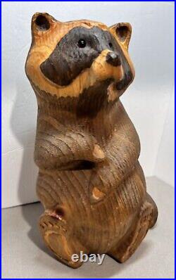 Vintage Big Sky Carvers BSC Jeff Fleming Wood Carved Raccoon Sculpture Montana