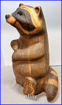 Vintage Big Sky Carvers BSC Jeff Fleming Wood Carved Raccoon Sculpture Montana