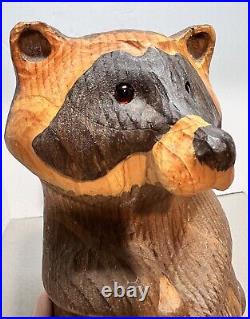 Vintage Big Sky Carvers BSC Jeff Fleming Wood Carved Raccoon Sculpture Montana