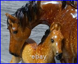 Vintage Big Sky Carvers, Brown Horse Mare And Foal Bonded Resin Sculpture