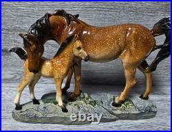 Vintage Big Sky Carvers, Brown Horse Mare And Foal Bonded Resin Sculpture